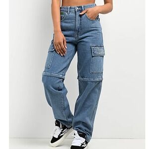 Empyre Tori Charcoal Wash Zip Off Cargo Skate Jeans Size 2